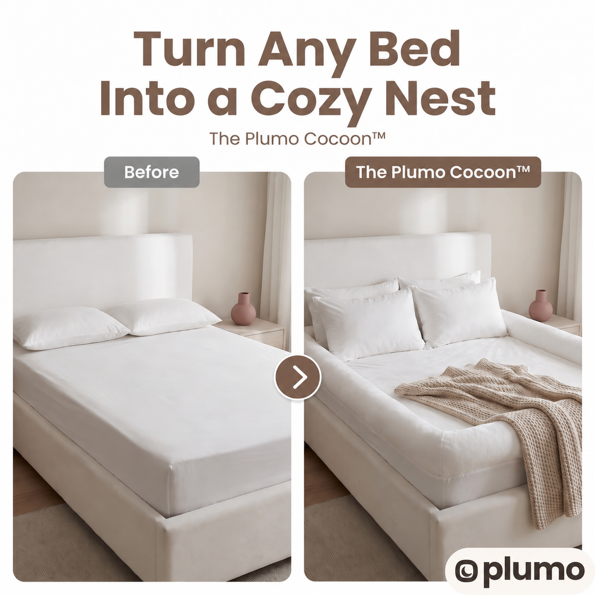 Turn any bed into a cozy nest – before and after