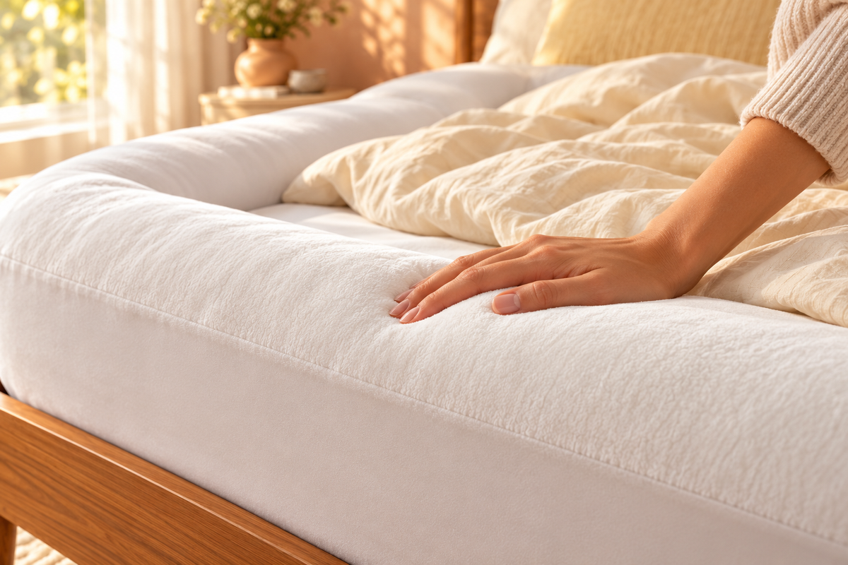 A hand leaning into the white Cocoon plush foam border